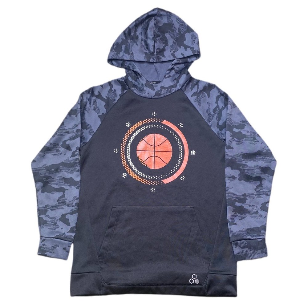 Hoodie Tek Gear Boys Black/Gray Size M (10/12) with Basketball Theme